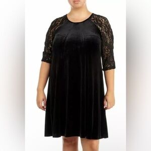 NWT Gabby Skye Womens 6 BLACK VELVET LACE Flare DRESS Whimsigoth Dark Fairy